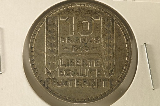 1933 FRANCE SILVER 10 FRANCS .2186 OZ. ASW