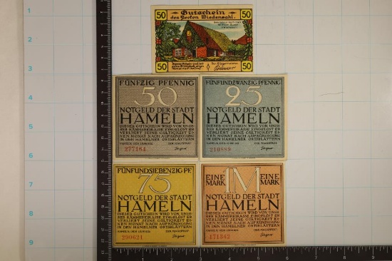 5-1921 GERMAN CRISP UNC NOTGELDS: 1-25 PFENNIGS,