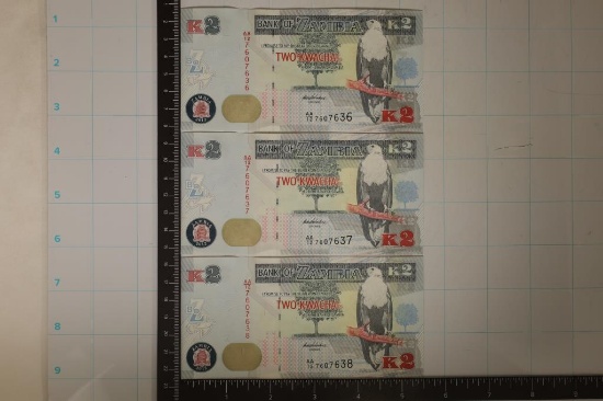 3-2012 ZAMBIA 2 KWACHA CRISP UNC COLORIZED BILLS