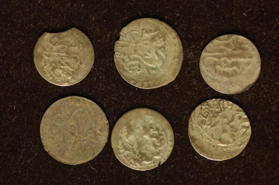 6 SILVER DIME SIZED OTTOMAN EMPIRE PARA COINS: