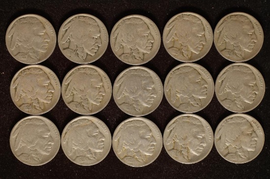 15 ASSORTED BUFFALO NICKELS: 1920-1929