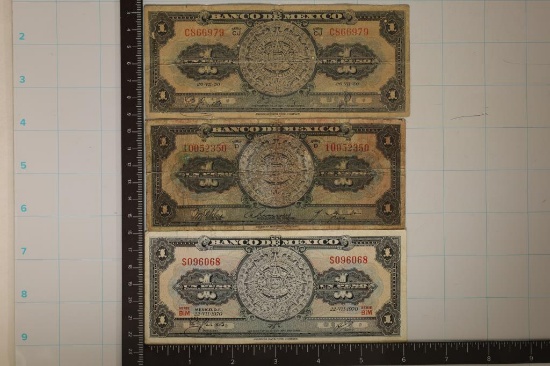 3-BANK OF MEXICO 1 PESO BILLS: 1 NO DATE, 1950