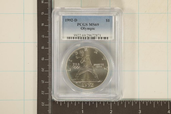 1992-D US SILVER DOLLAR OLYMPIC PCGS MS69 BASEBALL