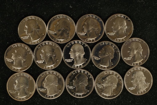 14 PROOF WASHINGTON QUARTERS: 2-1971-S, 6-1973-S,