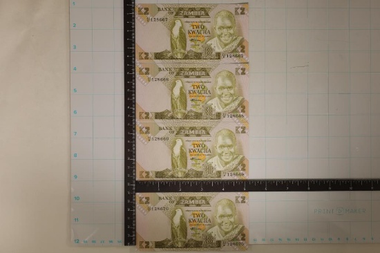4-BANK OF ZAMBIA 2 KWACHA CRISP UNC COLORIZED