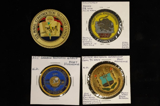 4 MILITARY METAL CHALLENGE COINS: US NAVY