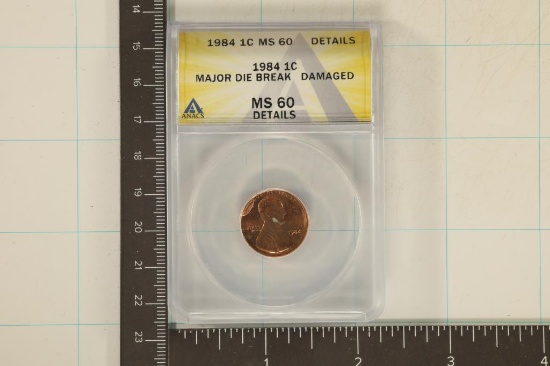 ERROR 1984 LINCOLN CENT ANACS MS60 MAJOR DIE BREAK