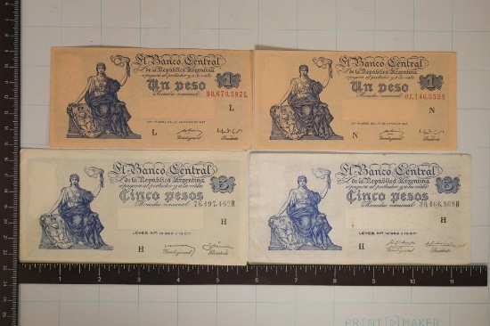 4-ARGENTINA BILLS: 2-1947 ONE PESO CU & 2-1971