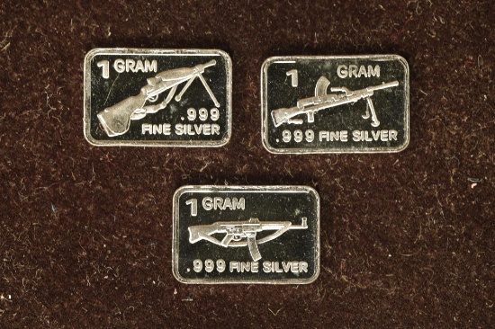 3-1 GRAM .999 FINE SILVER PF INGOTS ALL WEAPON