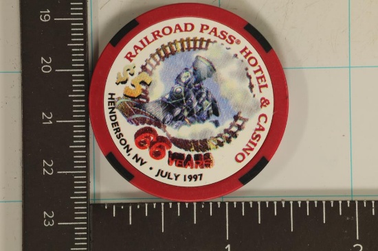 $5 RAILROAD PASS CASINO CHIP. HENDERSON, NEVADA