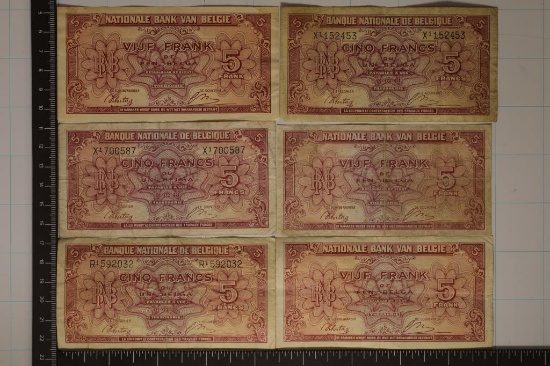 6-1943 BELGIUM 5 FRANC BILLS
