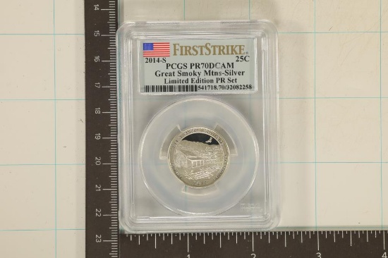 2014-S SILVER GREAT SMOKEY MT. QUARTER PCGS