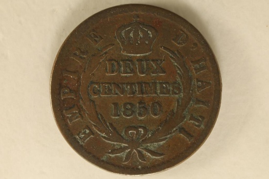 1850 HAITI COPPER 2 CENTIMES