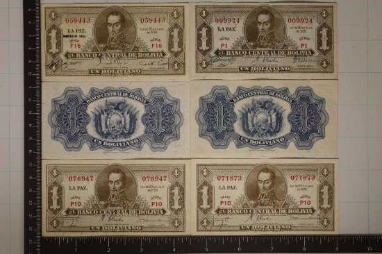6-1928 BOLIVIA CRISP UNC 1 BOLIVIANO BILLS