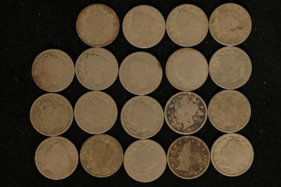 19-ASSORTED LIBERTY "V" NICKELS: 1892-1912