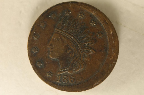 ERROR OFF CENTER 1863 CIVIL WAR TOKEN. INDIAN