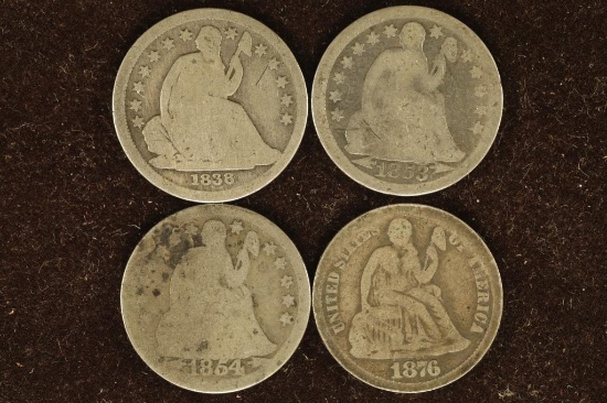 1838, 53, 54 & 1876 SILVER SEATED LIBERTY DIMES
