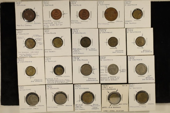 ERRORS 20 PERU ERROR COINS: 3-1 CENTAVOS (1933,
