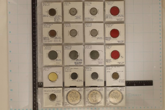20 ASSORTED STATE SALES TAX TOKENS FROM: KANSAS,