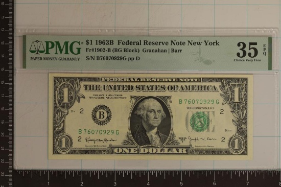 1963-B US $1 FRN NEW YORK PMG 35 CHOICE VERY FINE