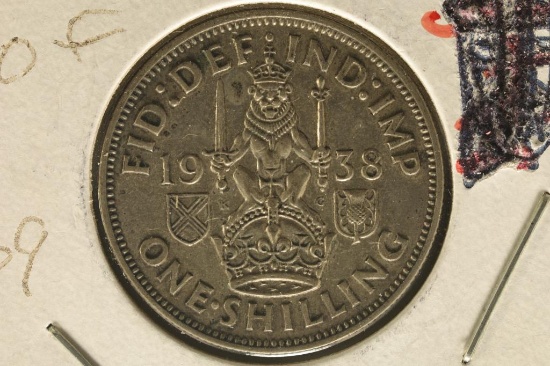 1938 GREAT BRITAIN SILVER 1 SHILLING .0909 OZ. ASW