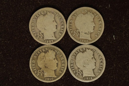 1907, 08-D, 10 & 1912 SILVER BARBER DIMES