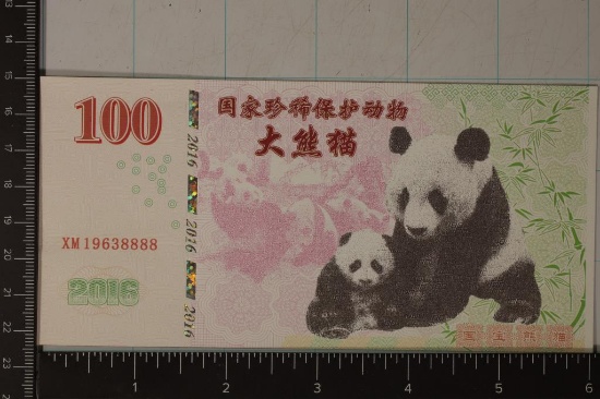 2016 CHINA 100 YUAN CRISP UNC COLORIZED PANDA