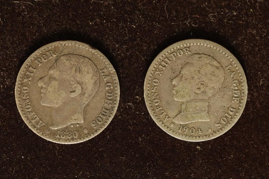 1880 & 1904 SPAIN SILVER 50 CENTIMOS .1342 OZ. ASW