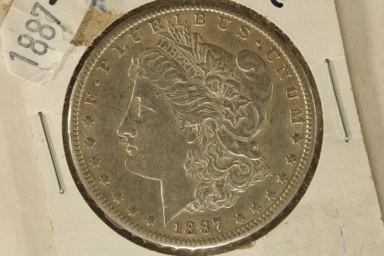 1887-S MORGAN SILVER DOLLAR AU SCRATCHED ON REV.