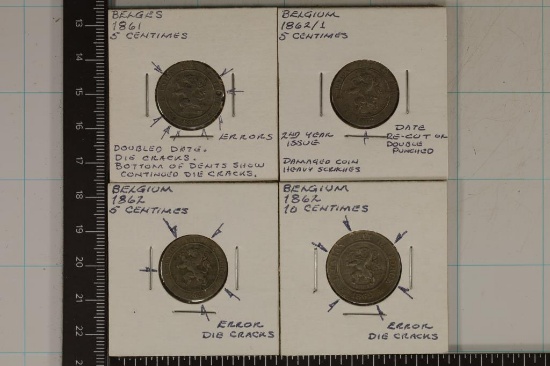 4-ERROR BELGIUM COINS: 1861 FIVE CENTIMES DIE