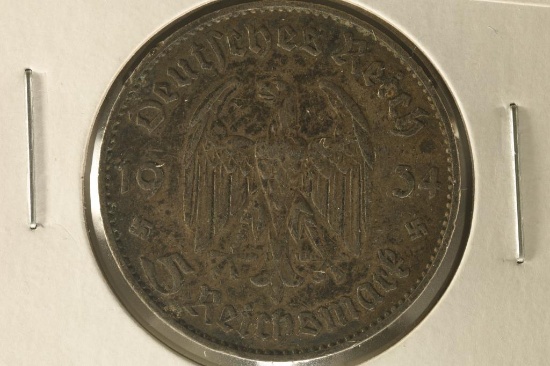 1934 GERMAN SILVER 5 MARK WITH SWASTIKA .4016