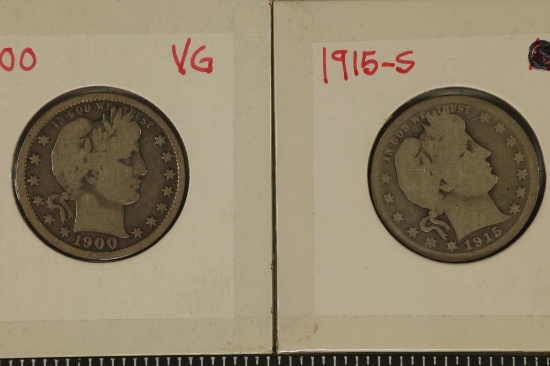 1900 VERY GOOD & 1915-S SILVER BARBER QUARTERS