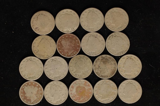 18 ASSORTED LIBERTY "V" NICKELS: 1891-1912