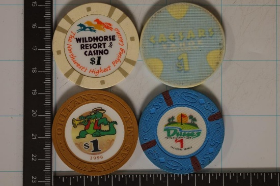 4-$1 PLASTIC CASINO CHIPS: WILDHORSE RESORT,