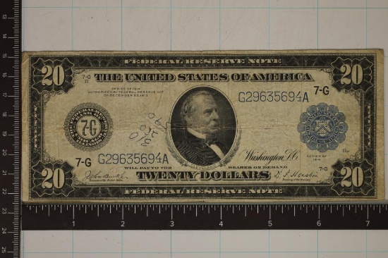 1914 US $20 FRN LARGE SIZE HORSE BLANKET BILL WITH