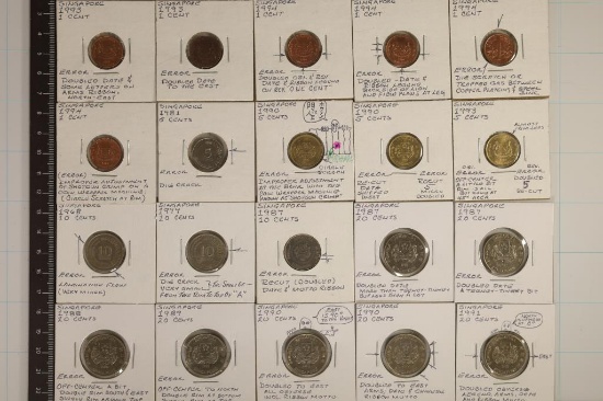 20 ERROR COINS FROM SINGAPORE: 6-ONE CENTN (1993-