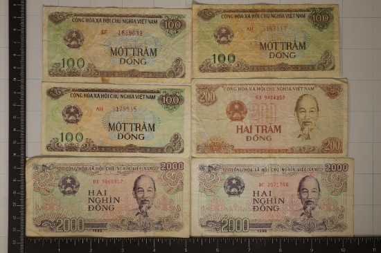 6-VIETNAM BILLS: 3-1991-100 DONG, 1987-200 DONG &