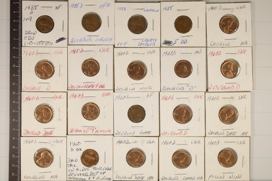 20-ERROR LINCOLN CENTS: 1955 & 1960'S ERRORS