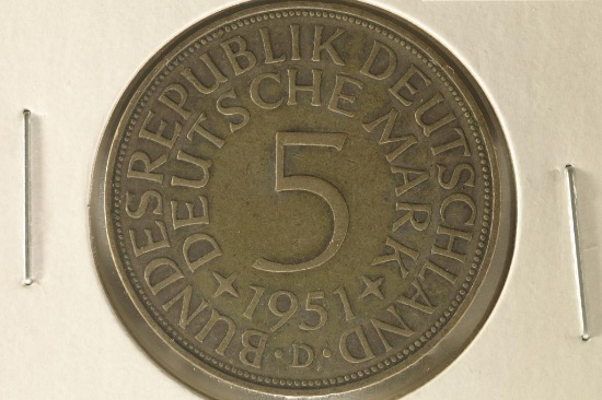 1951-D GERMAN SILVER 5 MARK .2251 OZ. ASW