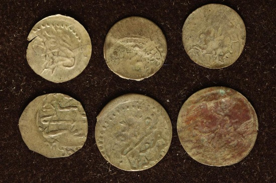 6 SILVER DIME SIZED OTTOMAN EMPIRE PARA COINS: