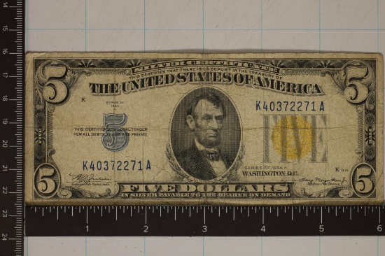 1934-A US NORTH AFRICA $5 SILVER CERTIFICATE WITH