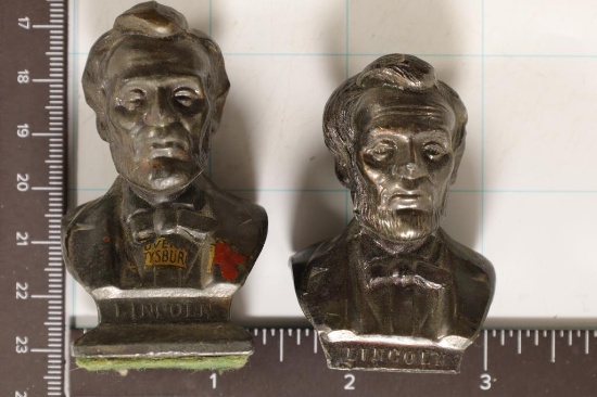 2-ABRAHAM LINCOLN METAL BUSTS: 1ST ONE IS 1 1/2" X