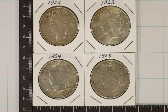 1922, 23, 24 & 1925 PEACE SILVER DOLLARS AU/UNC'S