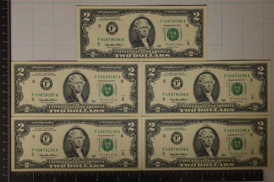 5-1995 US $2 FRN GREEN SEALS CRISP UNC AND