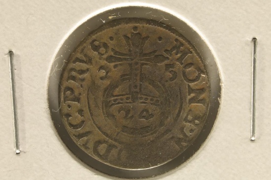 1600'S HAND HAMMERED POLAND SILVER 1/24 TALER