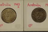 1943-S & 1944-S AUSTRALIA SILVER 1 SHILLING COINS