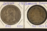 2-1800'S SILVER FOREIGN COINS: 1872 BELGIUM 5