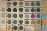 40 ASSORTED ALUMINUM COLORIZED MARDI GRAS TOKENS: