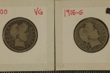 1900 VERY GOOD & 1915-S SILVER BARBER QUARTERS