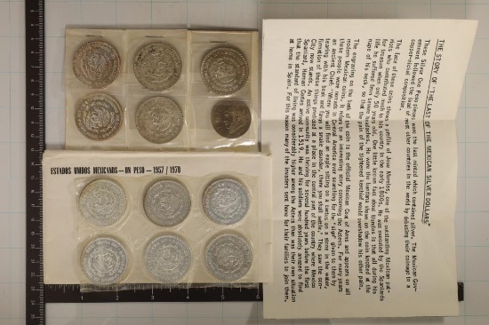 12 COIN MEXICO SILVER PESO COIN SET: 1957-1967 AND